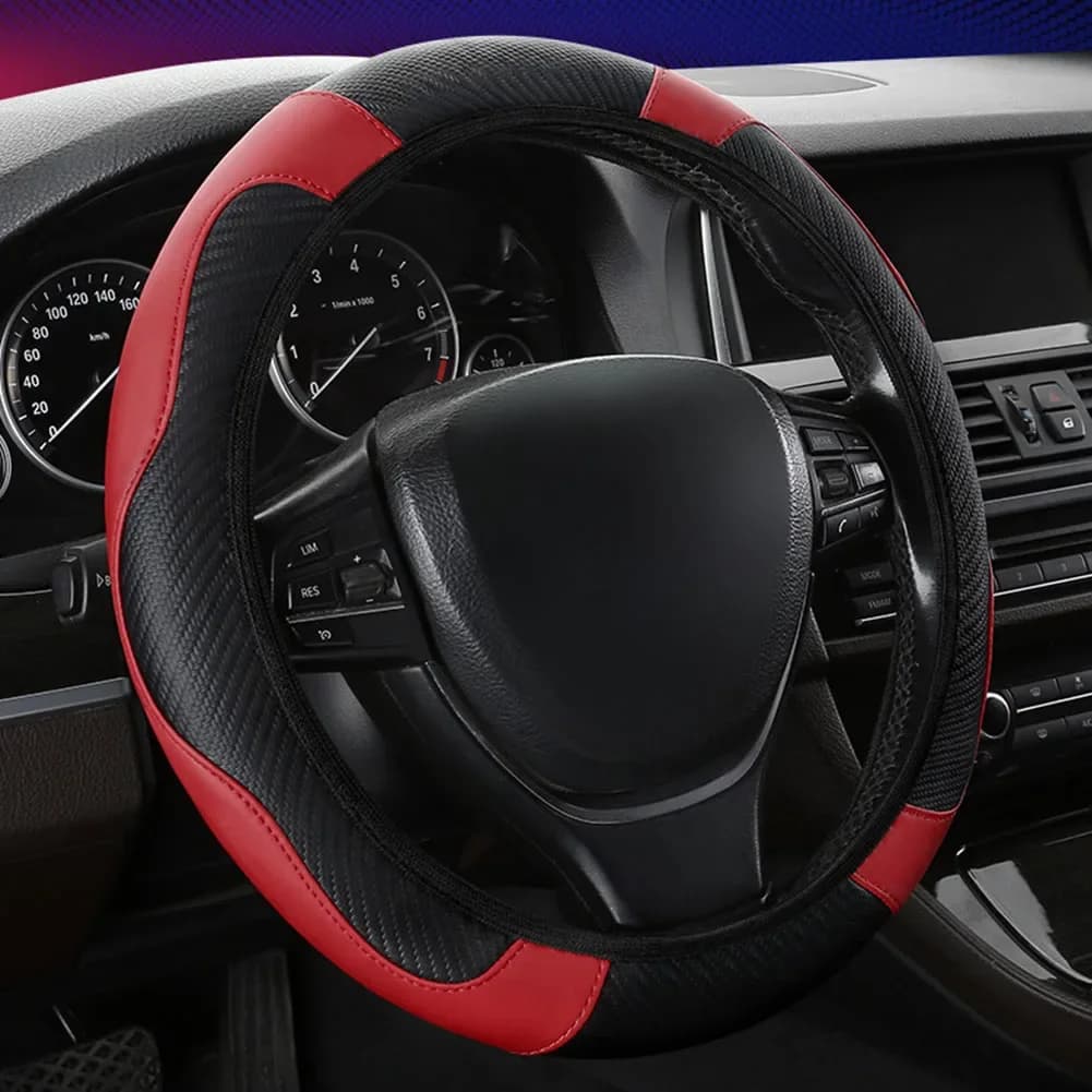 Coprivolante per auto realizzato in fibra di carbonio elasticizzata con impugnatura antiscivolo, progettato per la maggior parte dei volanti standard.