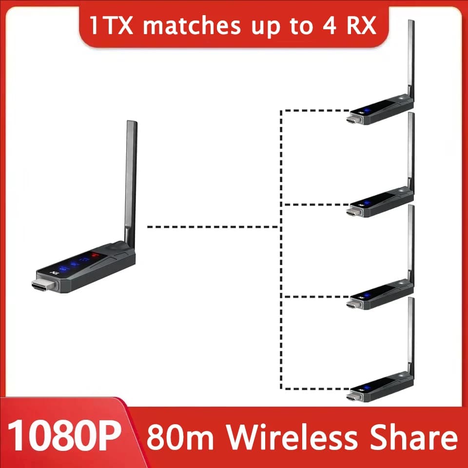 80mtrs 1080p Wireless Transmission HDMI Extender Video Transmitter and Receiver Multi Screen Share Camera DVD PC To TV Projector