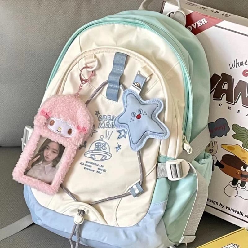 Zaino per ragazza studentessa con caramelle al latte carino con coniglio planetario fatto in casa con zaino a stella Borse da scuola stile dolce per ragazze adolescenti