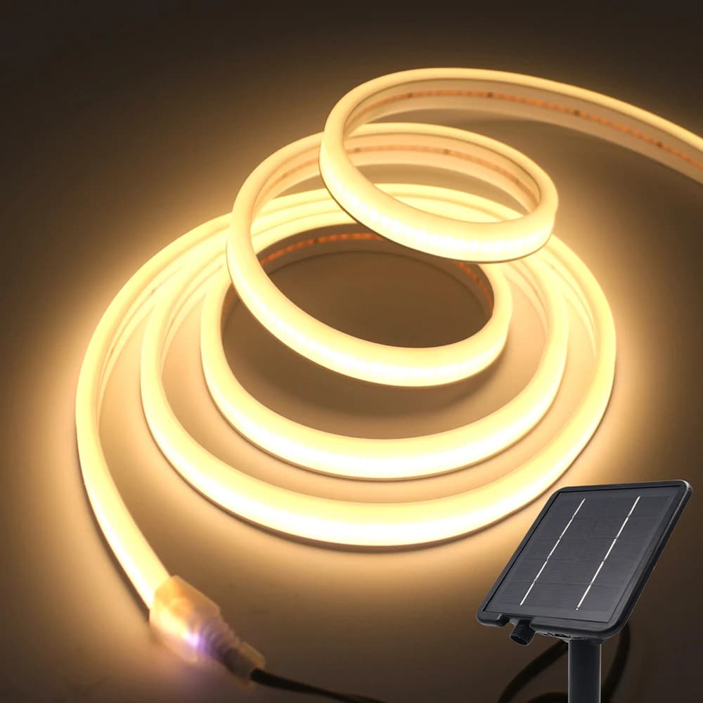 Dual Sided Solar Power COB LED Neon Strip Light 24V 320LED Waterproof Flexible Lamp 3000K 4000K 6000K Pathway Patio Fence Decor