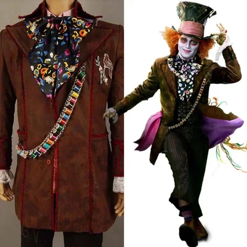ABC123Alice Cosplay Johnny Depp as Mad Hatter Outfit Jacket Pants Tie Halloween Costume For Adult Full Suitb;6'j,k.9;a