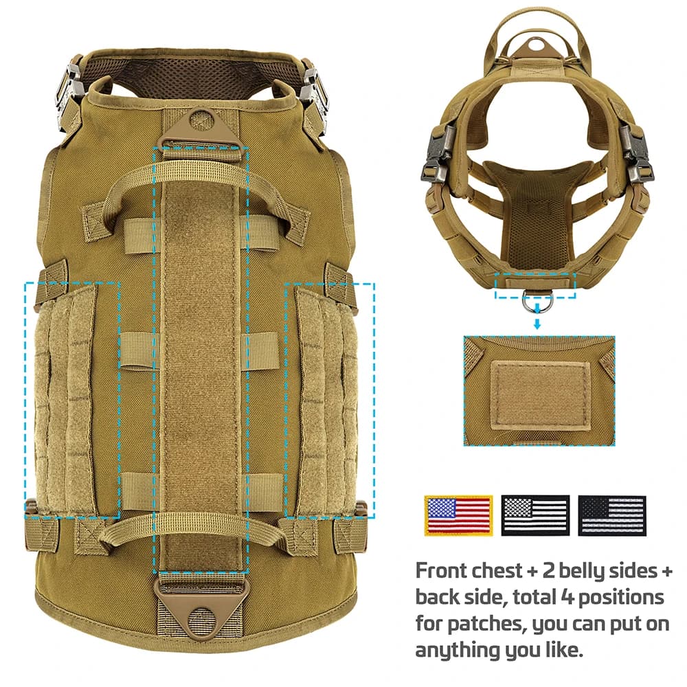 Tactical Dog Harness Durable Military Leash MOLLE Vest for Large Dogs Training Harness for German Shepherd Outdoor Working
