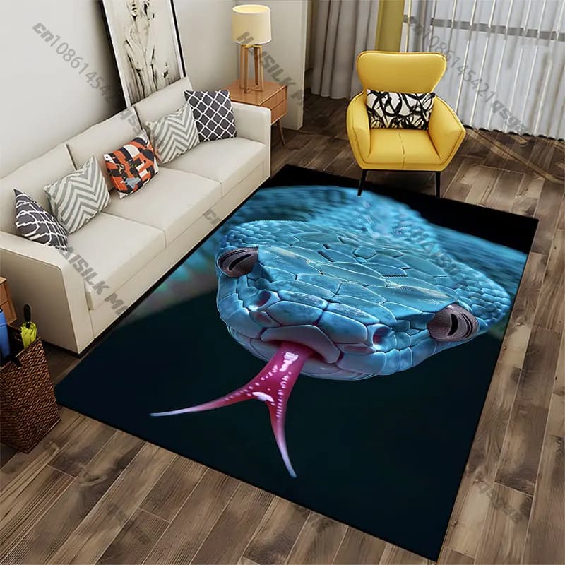 Tappeto con serpente blu in primo piano, tappeto da yoga, decorazione per soggiorno, tappetino per gattonare per bambini, zerbino, tappeto per area giochi