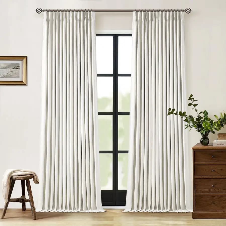 Dark Curtains in Linen with Pizzico Feet from 90 Inches, 2 Panels for Living, Natural Cream Color, 100% Dark