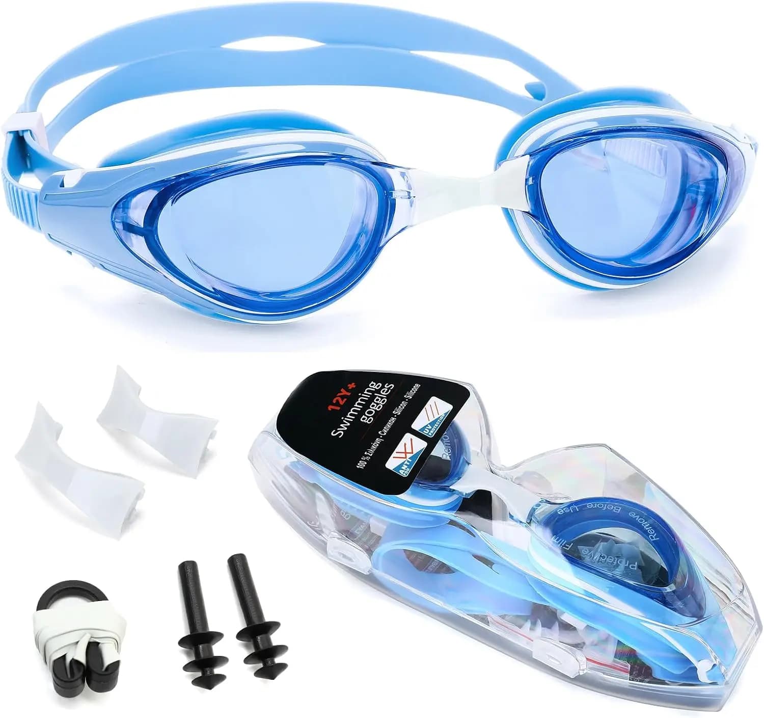 Occhialini da Nuoto Antiappannamento con Protezione UV e Correzione Ottica, Regolabili per Uomini e Donne