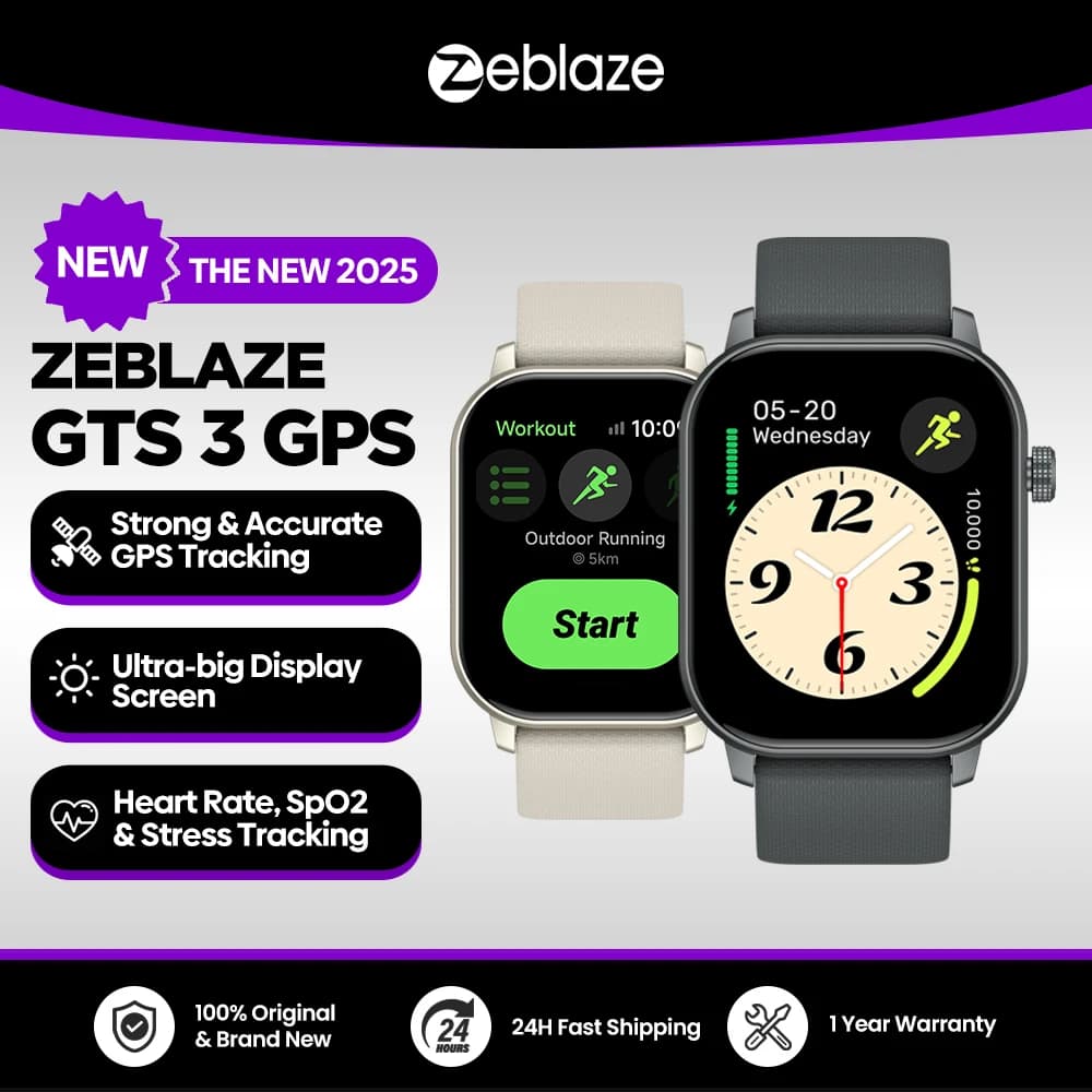 Nuovo Zeblaze GTS 3 GPS Smartwatch Sportivo 2025 con Chiamate Vocali, Display da 2.01", Monitoraggio Frequenza Cardiaca, SpO2 e Stress, Orologio Intelligente per Uomo e Donna