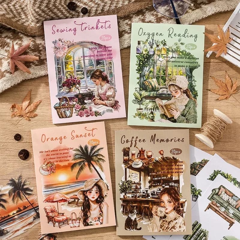 20 Fogli di Adesivi Serie Little Happiness, Sticker Estetici con Scene della Vita Quotidiana per Journaling, Scrapbooking e Planner Fai-da-Te