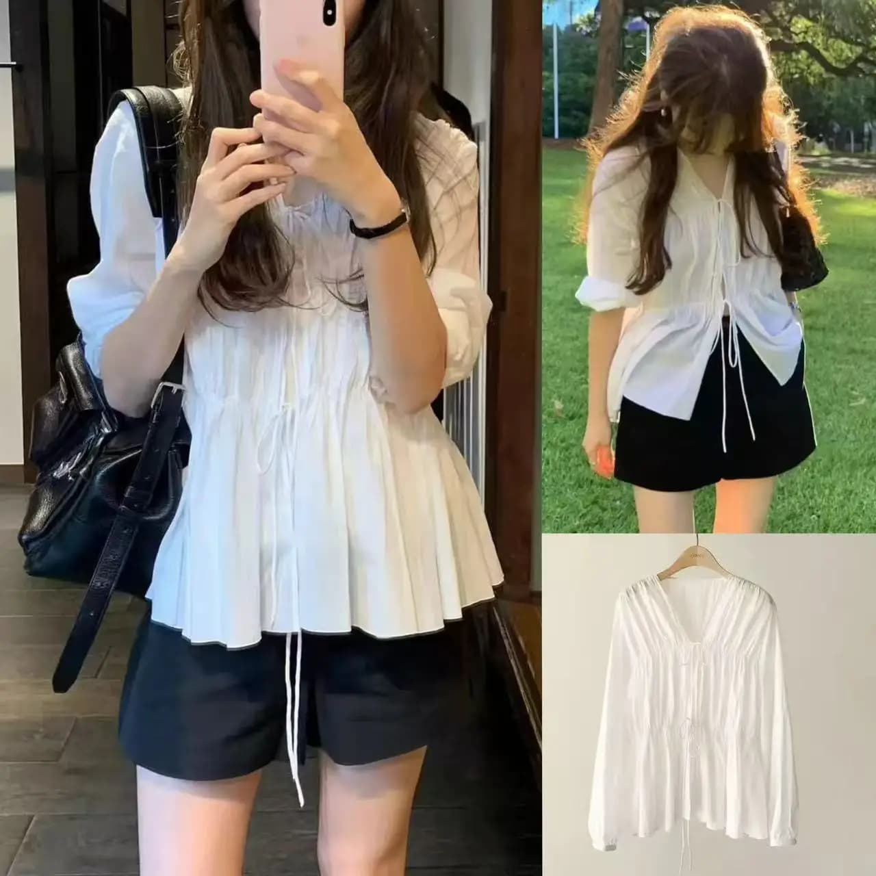 Loose Casual V-Neck Long Sleeve Women's Shirt Spring Summer New Style Korean Design Ounce Sensation Tie-Band Top Female