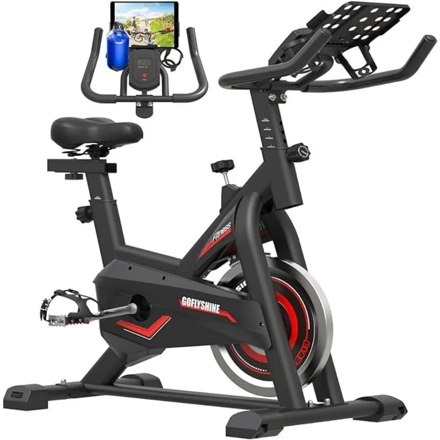 Cyclette da Interno per Allenamento Cardio Domestico con Trasmissione a Cinghia Silenziosa, Bici Fitness con Supporto e Monitor LCD, Telaio in Acciaio Resistente