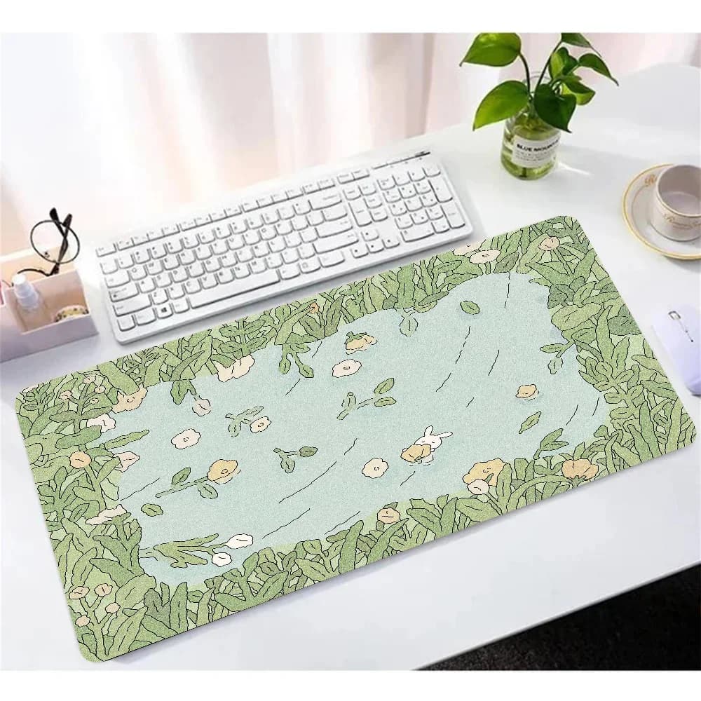 Tappetino per mouse kawaii a forma di coniglio, tappetino grande per tastiera e mouse, accessori da ufficio, tappetino per scrivania, tappetino antiscivolo HD per PC gaming.