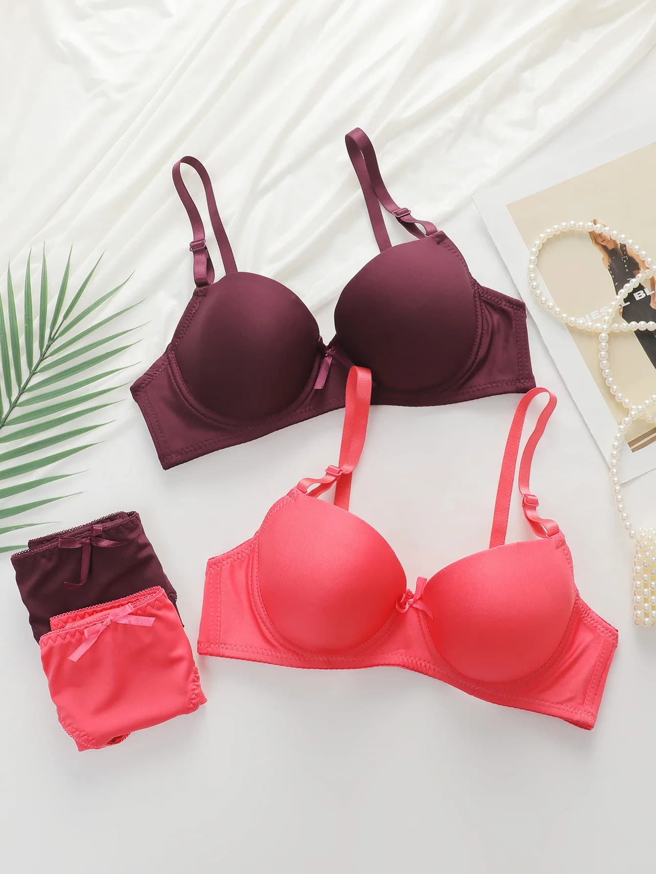Women 2 Pack Hot Sale Lingerie Set Smooth Push Up Bra With Matching Panty Underwire Daily Intimate Kit A3208