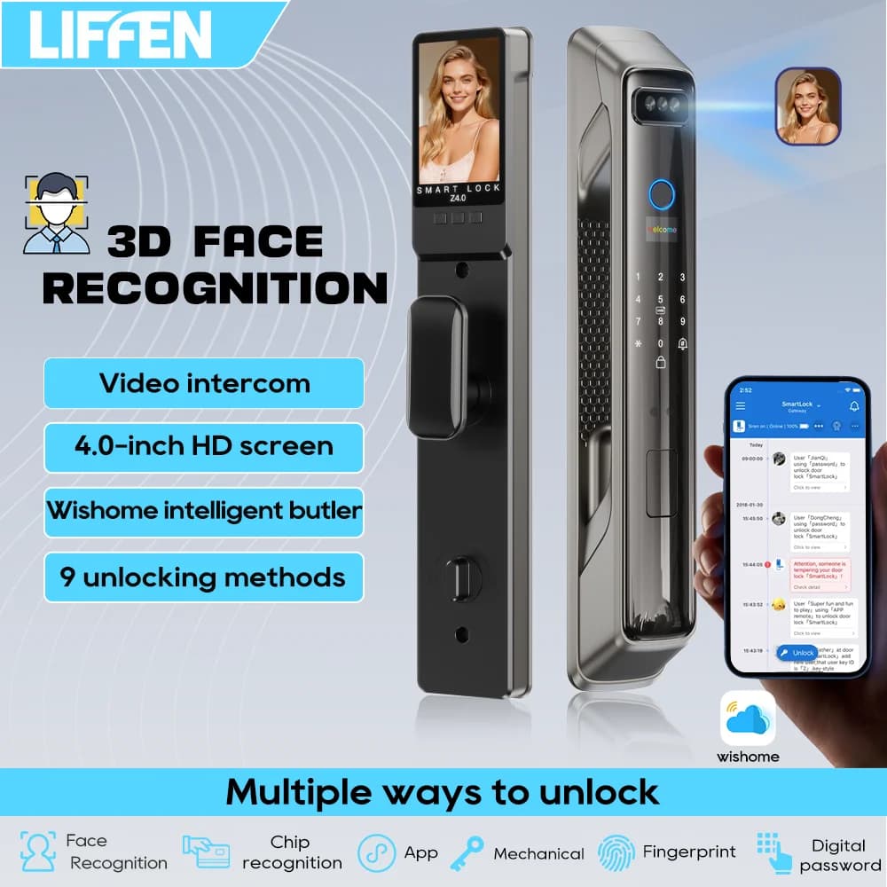 Serratura Intelligente con Riconoscimento Facciale, Telecamera, Videochiamata e Interfono Vocale, Controllabile tramite App Wifi Wishome
