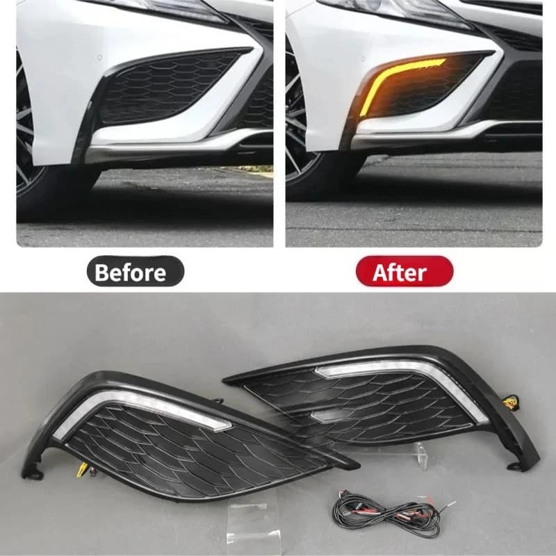 For Toyota Camry XSE 2021 2022 2023 Car Led Daytime Running Light Front Bumper Fog Lamp Modified Dymanic Turn Signal Accessories