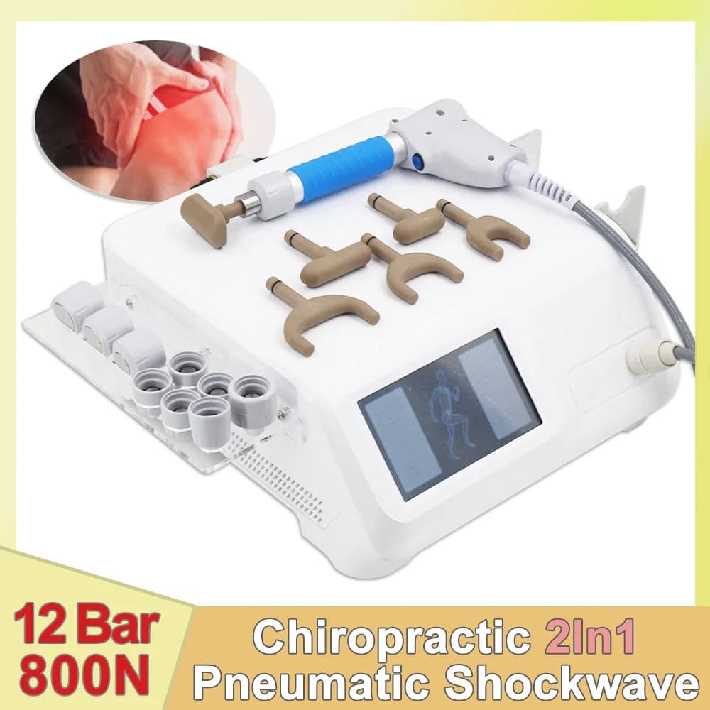 12Bar Pneumatic Shock Wave Treatment Machine Gun for Spine Correction Sports injuries Relieve Pain Professional Massage Double System