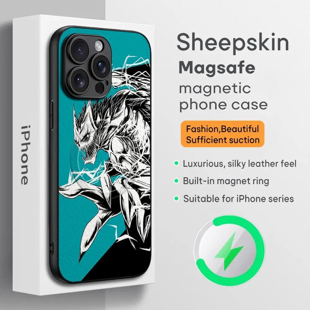 Kaiju No 8 hot anime pattern design Phone Case For iPhone 16 15 14 13 12 11 Plus Pro Max High-end Luxury Magsafe Sheepskin