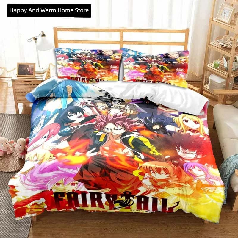 3D Anime Fairy Tail Set biancheria da letto Set da tre pezzi Copripiumino Letto matrimoniale singolo Set copripiumino queen size Camera da letto per ragazzi adulti