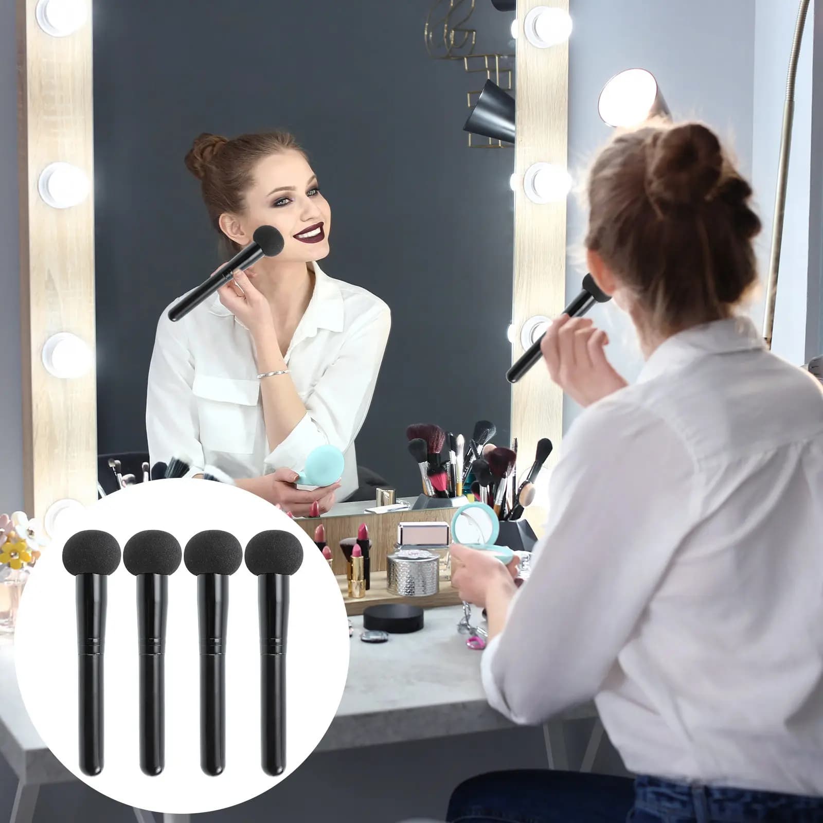 4 Pezzi Spugnette Morbide per Trucco, per Applicazione a Secco e Umido, per Crema, Fondotinta, Cipria, Blush, Ombretto, Portatili