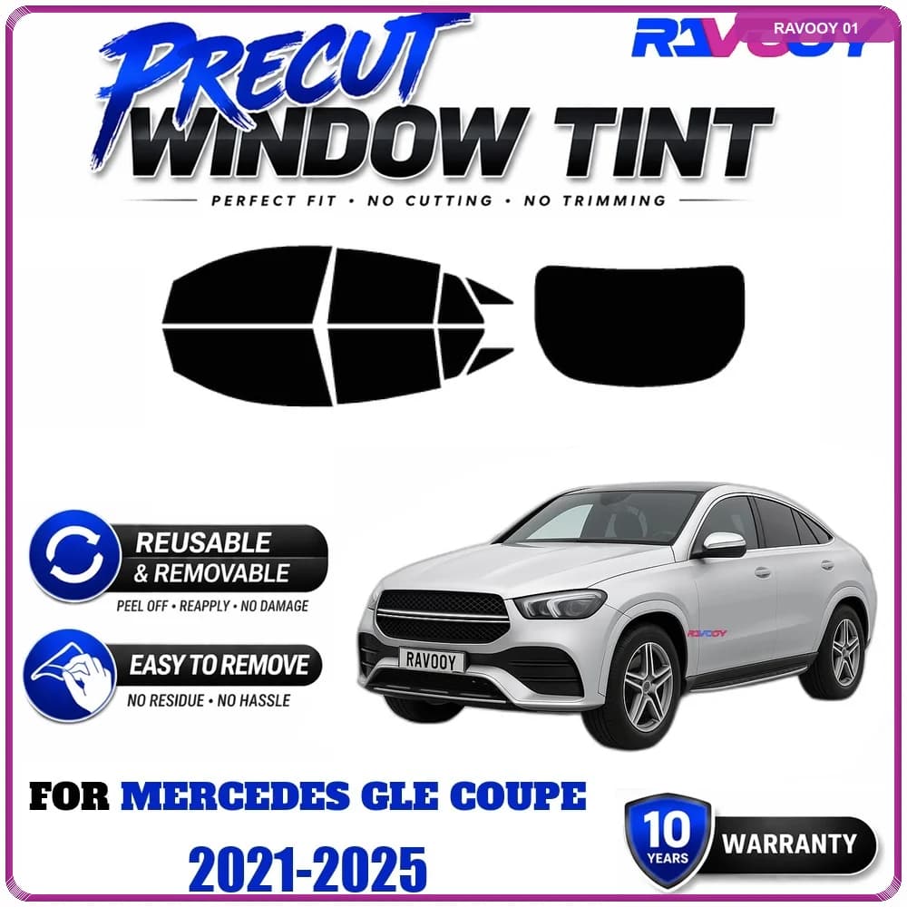 RAVOOY Precut Window Tint, Reusable Removable EPU Film, Custom Fit for Mercedes GLE Coupe 2021-2025, UV Heat Protection