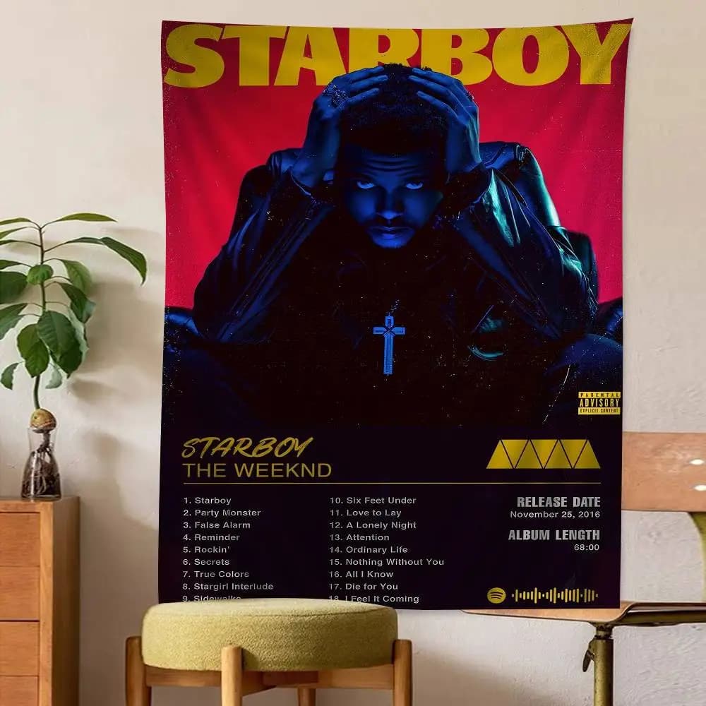 Hip Hop Music Hot Album Star The Weeknd Starboy Anime Tapestry Hippie Flower Wall Carpets Dorm Decor Cheap Hippie Wall Hanging