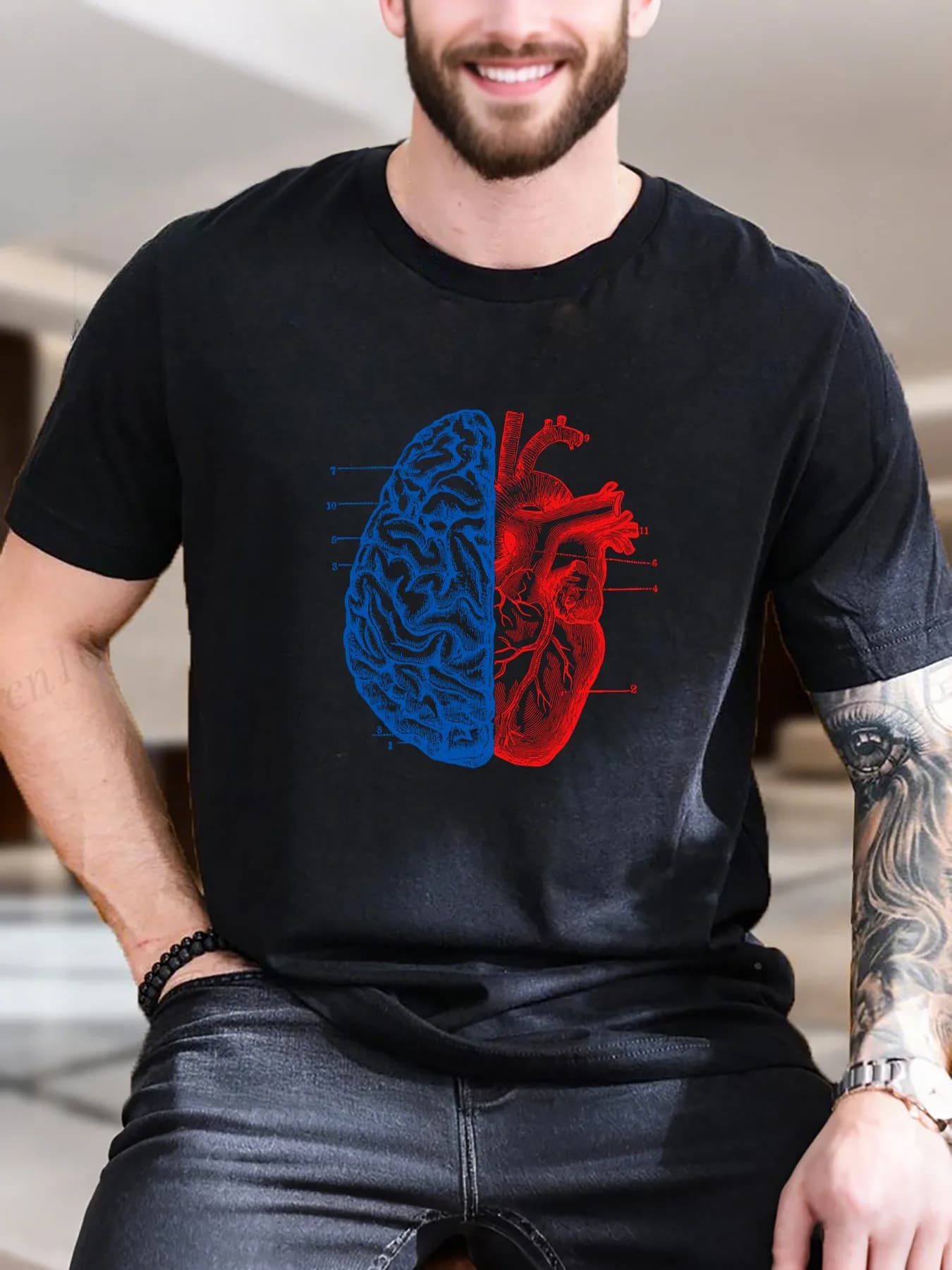T-shirt a maniche corte stampata da uomo - Design bandiera rossa e blu, 100% cotone, traspirante e confortevole, top estivo casual, trendy e