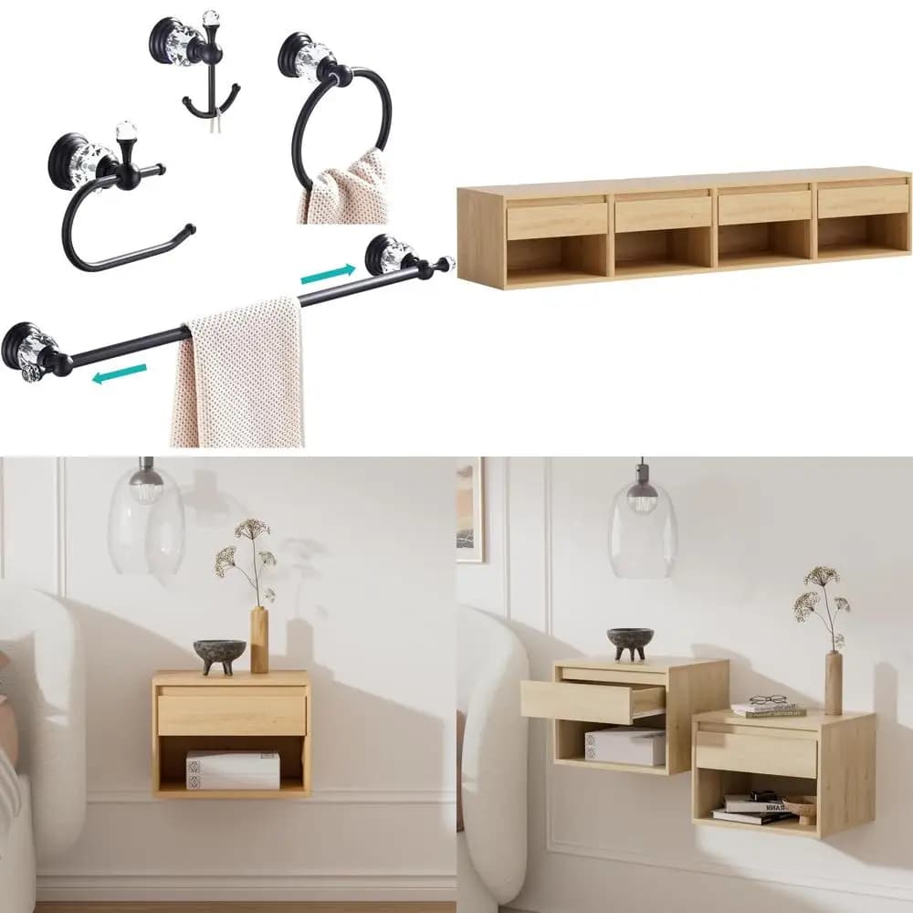 Set portasciugamani in cristallo nero da 24 pollici con porta carta igienica, portasciugamani e ganci appendiabiti - Accessori da bagno moderni