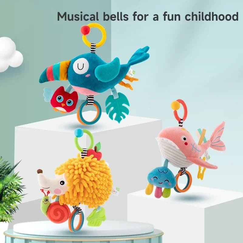0-6-12 mesi neonato morbido peluche animale giocattolo bambino passeggino giocattoli sensoriali facilitare la presa della mano del bambino carino peluche giocattoli musicali