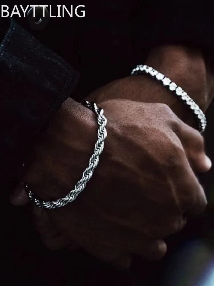 Bracciale a catena intrecciata in argento sterling 925 Hip-Hop Rock per donna Uomo Bracciale semplice in argento e oro Accessori regalo per gioielli di moda