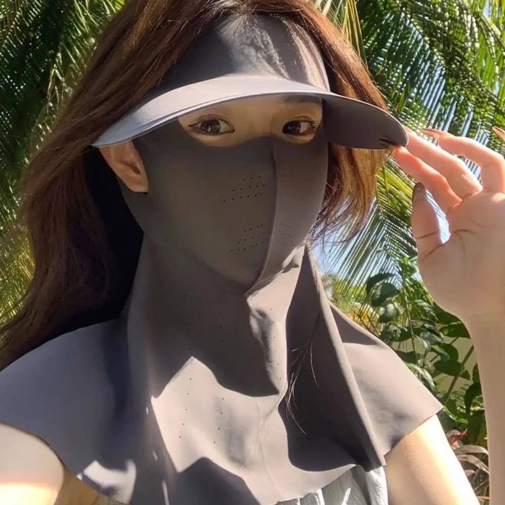 UV Protection Sunscreen Face Cover Dustproof Solid Color Ice Silk Mask Wide Brimmed Hat Face Protection UV Protection Veil