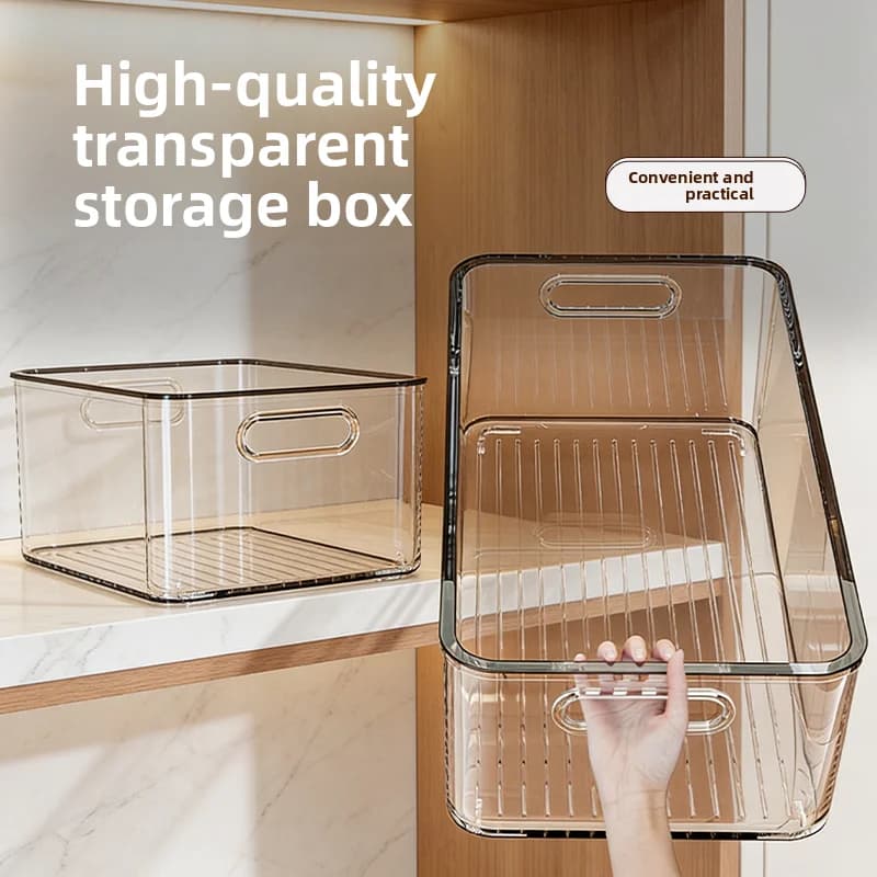 Contenitore in Acrilico Trasparente per Armadietto da Cucina, Cestino Organizer Rettangolare per Snack e Oggetti Vari, Organizzazione da Scrivania