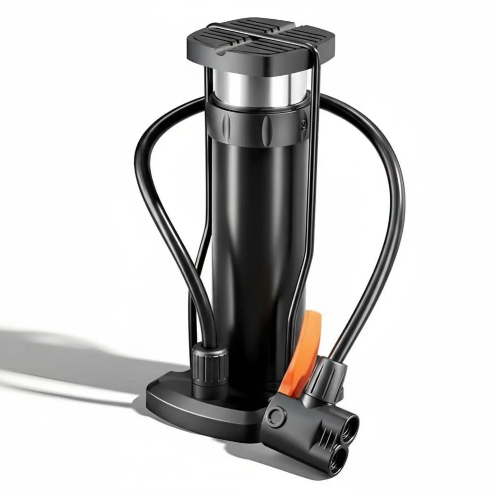 Pompa a pedale ad alta pressione, doppio cilindro, gonfiatore universale, ugello multiplo, manometro integrato, per auto, moto, bici, palloni gonfiabili