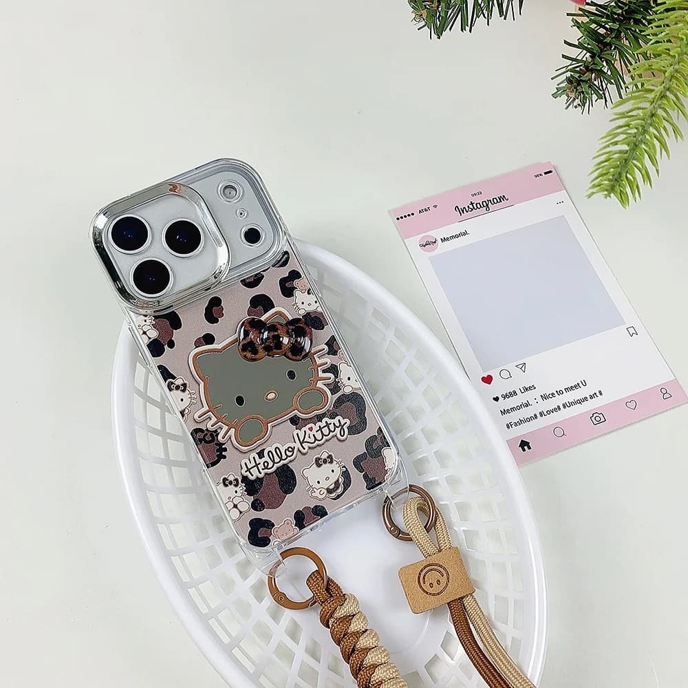 KT phone case with mirror and bow leopard print, nice, for iPhone 17 Pro Max 14 Pro 15 13 Pro Max 16 Pro Max Max, with bracelet and shock protection