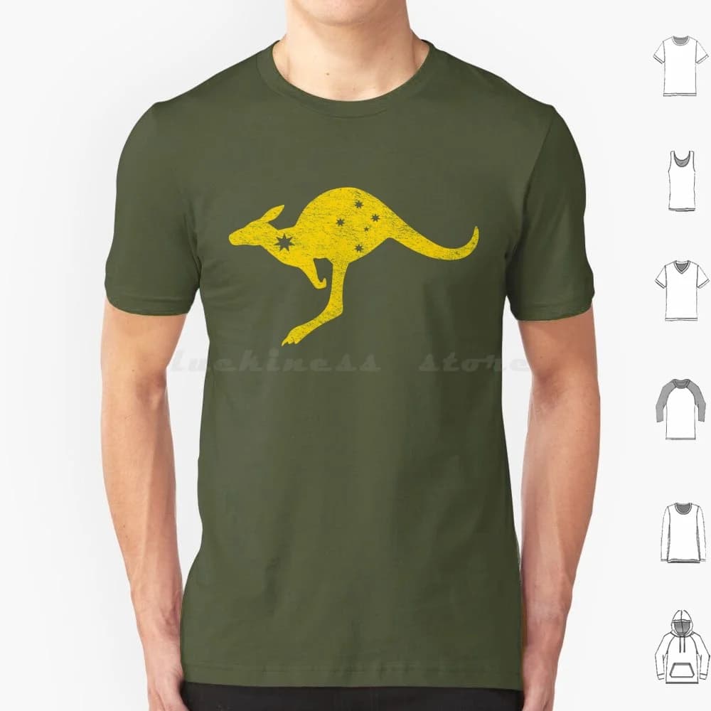Australia Canguro Bandiera austica (giallo invecchiato) T Shirt 6xl Cotone Cool Tee Enigmaticono Sport militare Verde e oro