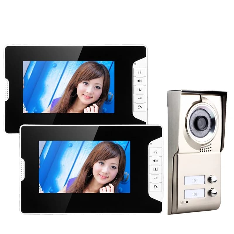 7inch 2 Apartments Waterproof Video Door Phone Intercom System hd Doorbell Camera with 2 Button 2 Monitor for Home Security