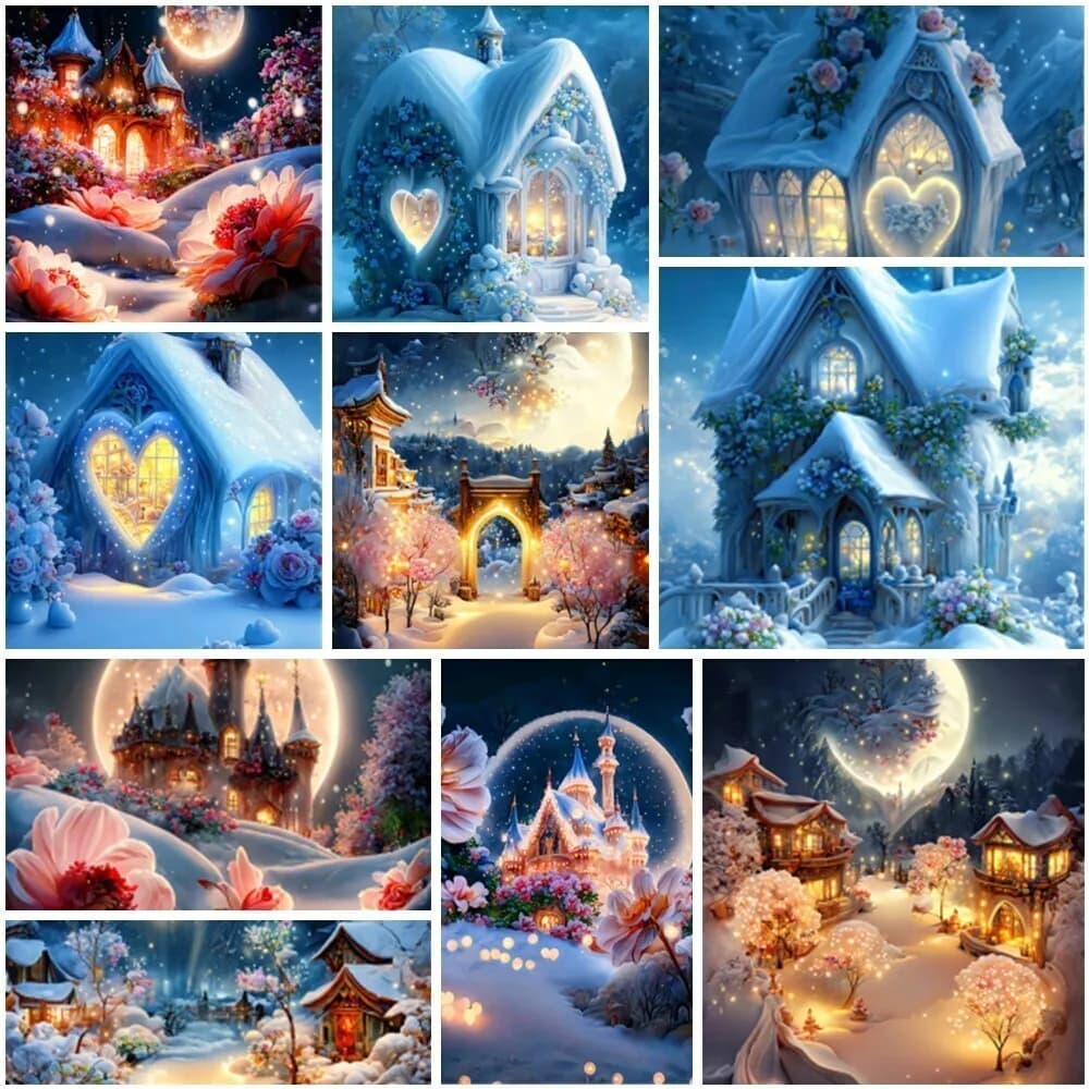 Paesaggio luna casa stampata tela punto croce Kit ricamo fai da te cucito a mano artigianato Hobby contati gioielli diversi