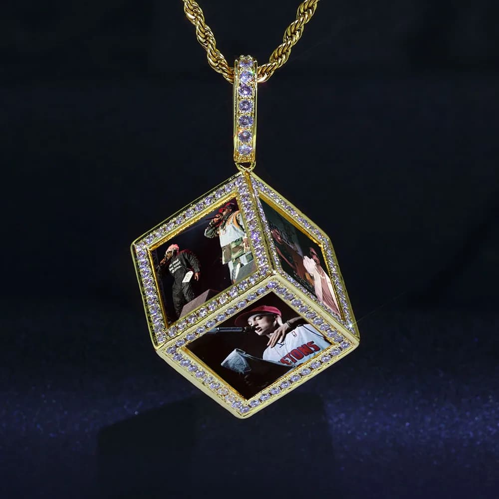 Collana con ciondolo cubo di diamanti Hip Hop Cornice per foto personalizzata con memoria familiare Immagini su 6 lati Collane di cristallo con gioielli personalizzati