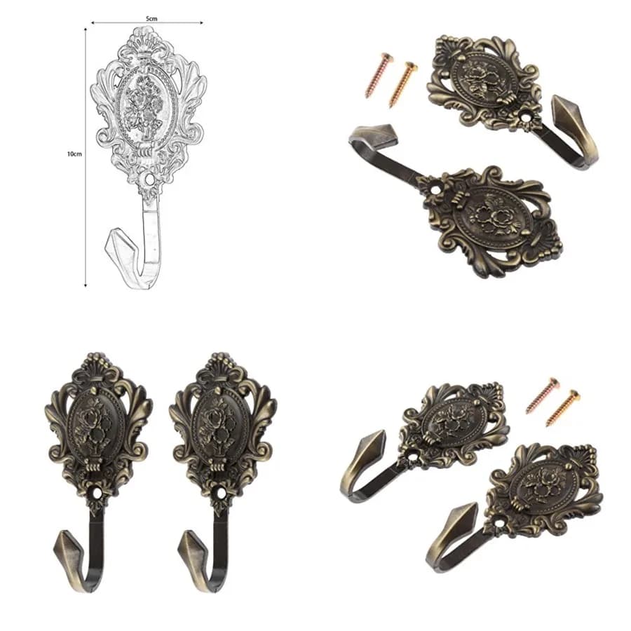 2 Pezzi Ganci per Tende con Motivo Vintage a Rosa, Ganci da Parete Intagliati, Gancio Portachiavi, Appendiabiti, Decorazione Multifunzione per Bagno e Camera da Letto