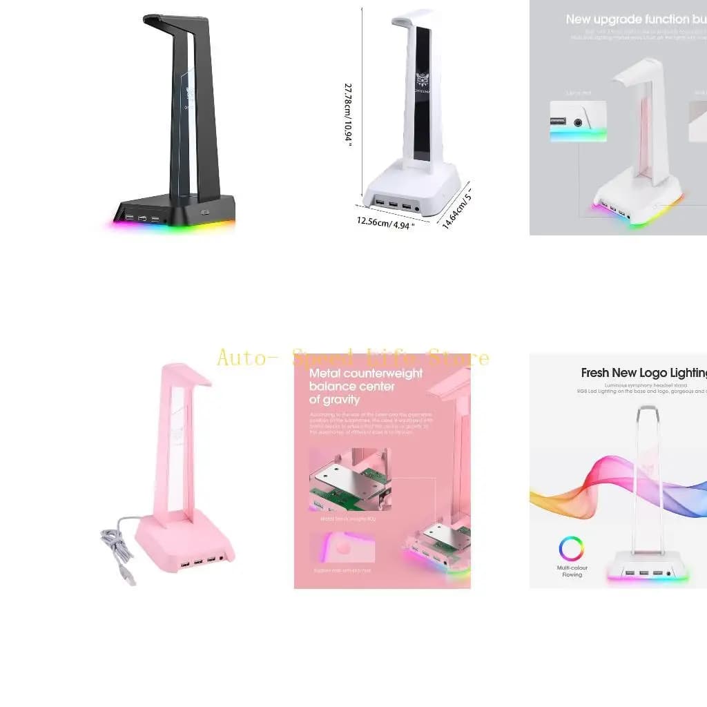 02DA Supporto per cuffie per cuffie da gioco 3 porte USB Gancio da gioco per testa luminosa touch