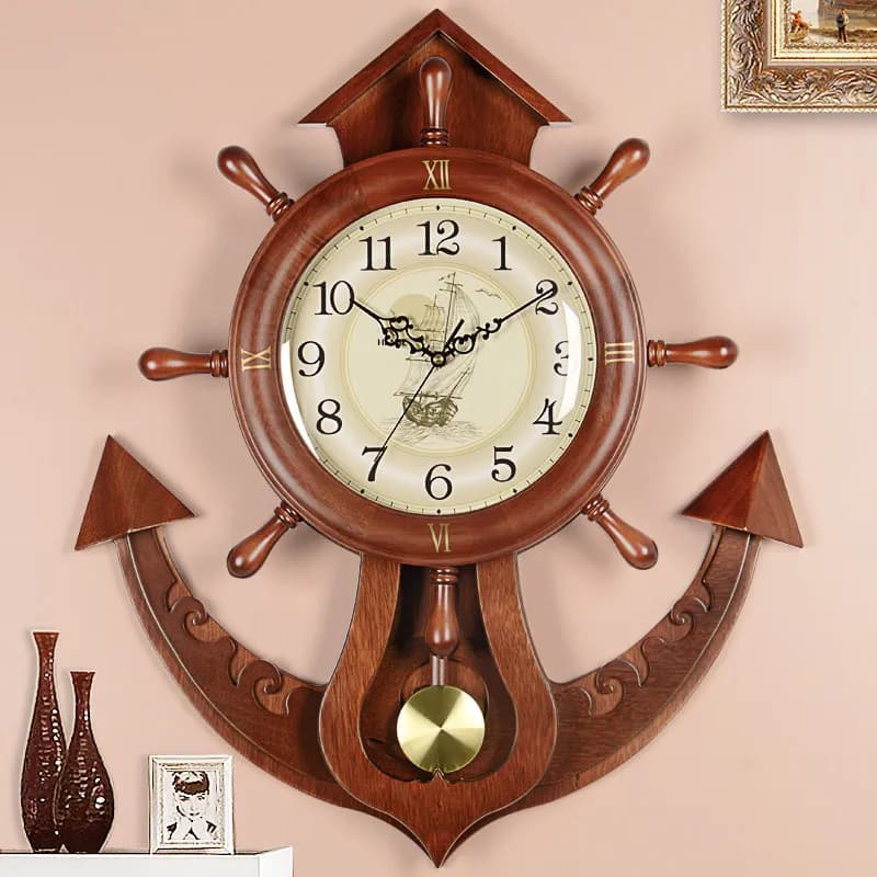Home Creative Wall Clock, Luxury Design at Timone di Nave in Solid Wood, Living Room Decoration