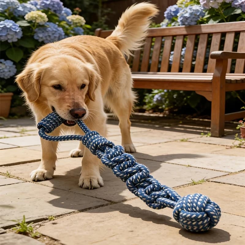 Toy for Dogs with knot in Corda and Ball, Cotton Corda Weights, Chewing Toy for Cleaning Puppy Tooths, Braided Toy Morsi Resistant, Supplies for Domestic Animals