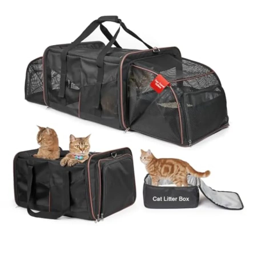 Trasportino Espandibile per 2 Gatti, Doppio Scomparto, Grande Trasportino per Animali Domestici per Viaggi in Auto a Lunga Distanza, Include 2 Lettiere Portatili