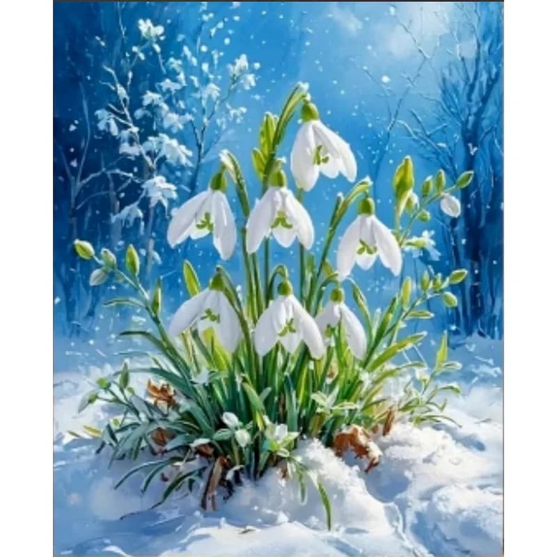 GATYZTORY Acrylic Paint By Numbers For Adults Winter Snowdrop Flower Drawing By Numbers Diy Gift Number Painting Personalized Gi