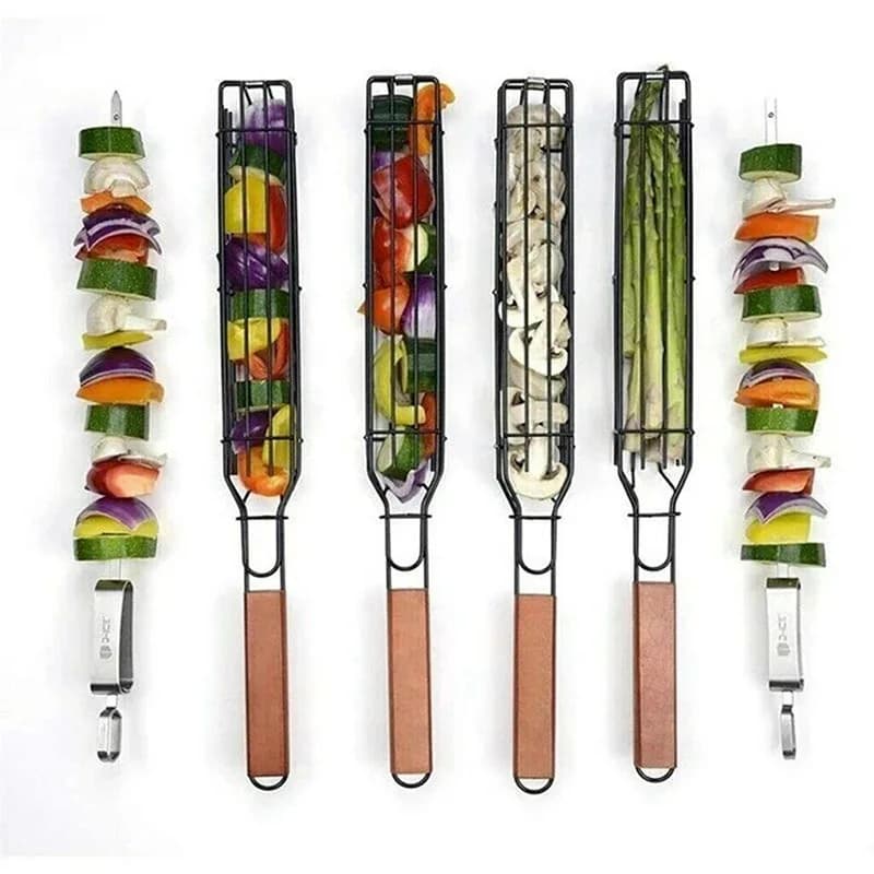 Wooden handle barbecue cage grill net portable non-stick barbecue accessories camping charcoal grill bbq grill outdoor