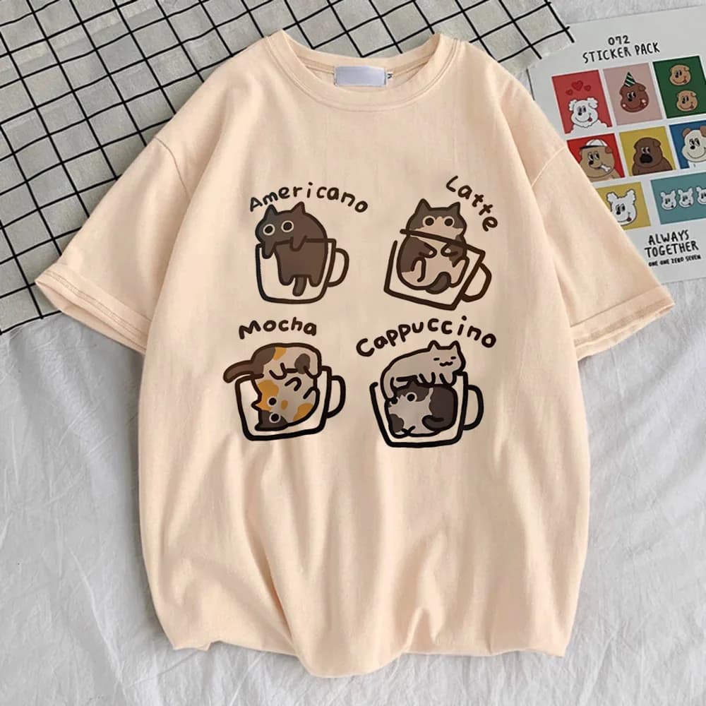 Cartoon Cat t-shirt femminile Retro Grunge anni 2000 Confortevole psichedelico top tees estetica Cultura pop Digital streetwear Grunge