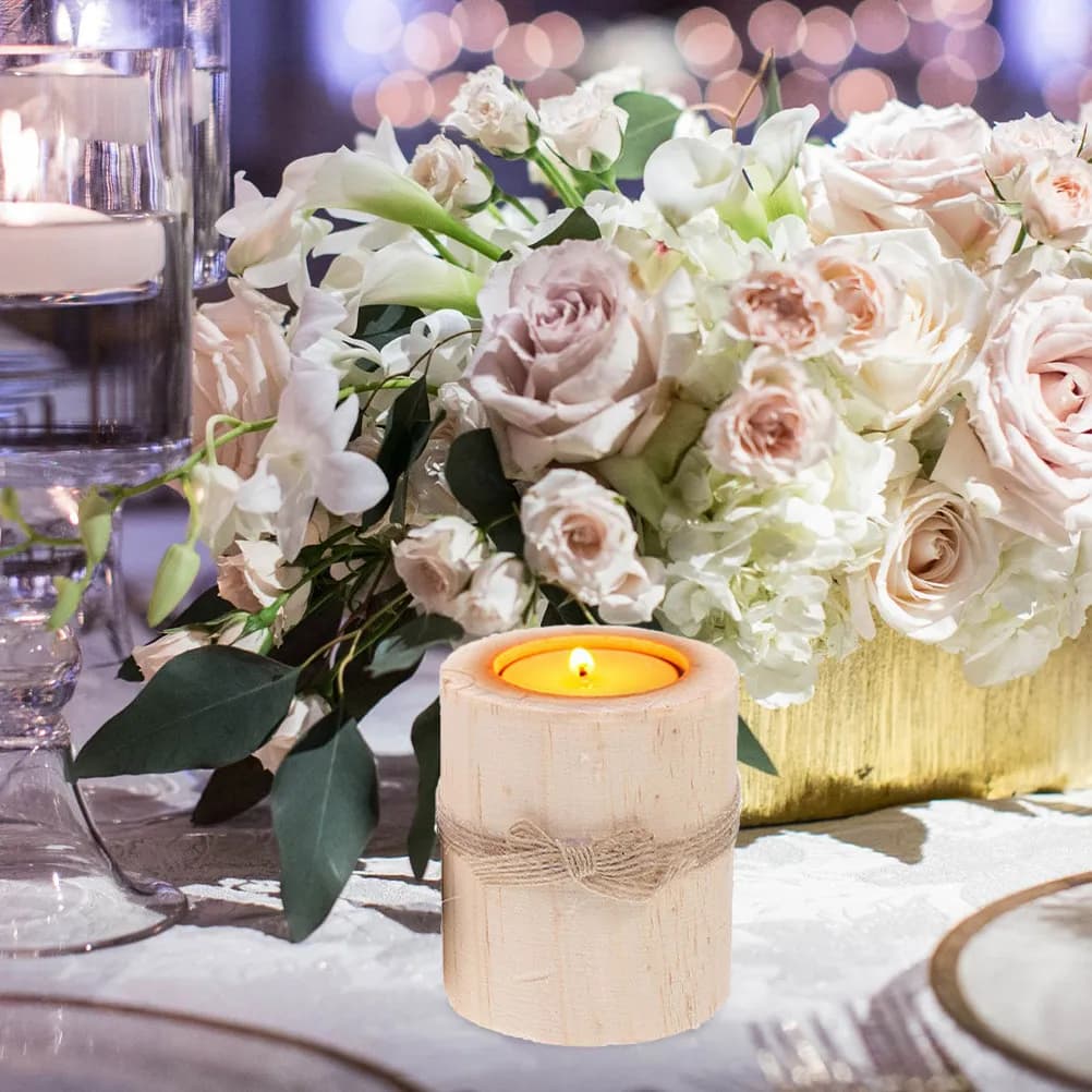 4Pcs Handcrafted Wooden Tea Light Holders Rustic Wedding Candlestick Holders Vintage Napkin Rings Air Plant Stands Table