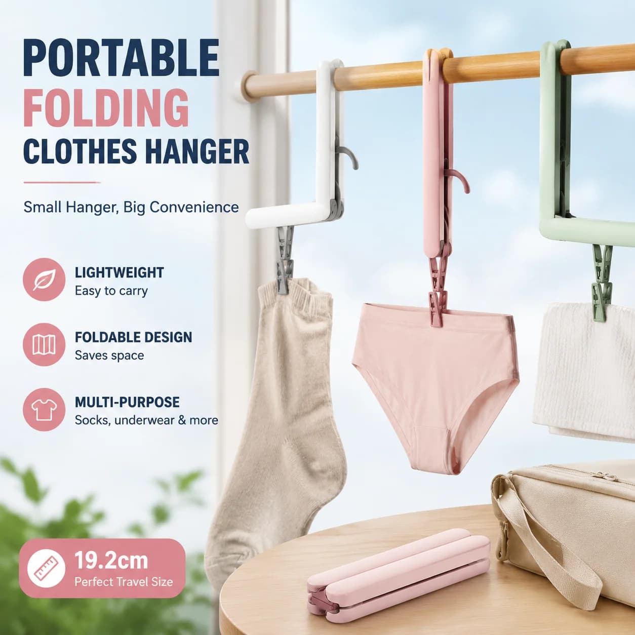 Portable Travel Folding Clothes Hanger, ABS Plastic Drying Hanger for Socks Underwear, 19.2cm Outdoor Camping Hangers for Women