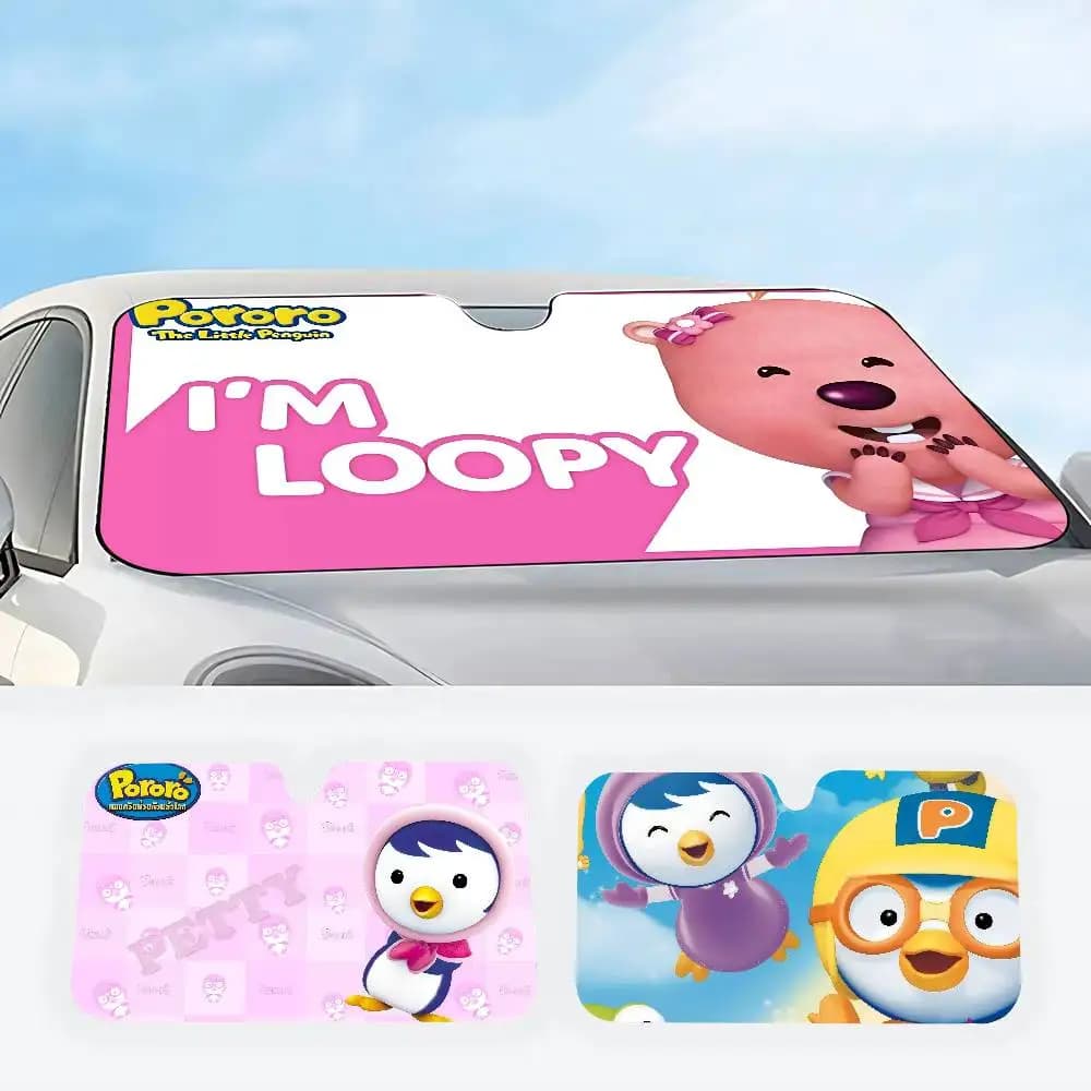 Parasole Riscaldato per Parabrezza Auto con Protezione Solare, Copertura Auto, Visiera Parasole Auto, Anime P-Pororos Cute L-Loopy