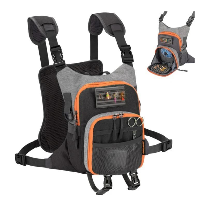 Borsa da petto per la pesca a mosca, per riporre l'attrezzatura da pesca, contiene due scatole per le mosche, borsa da pesca per esterni, borsa per riporre gli accessori da pesca