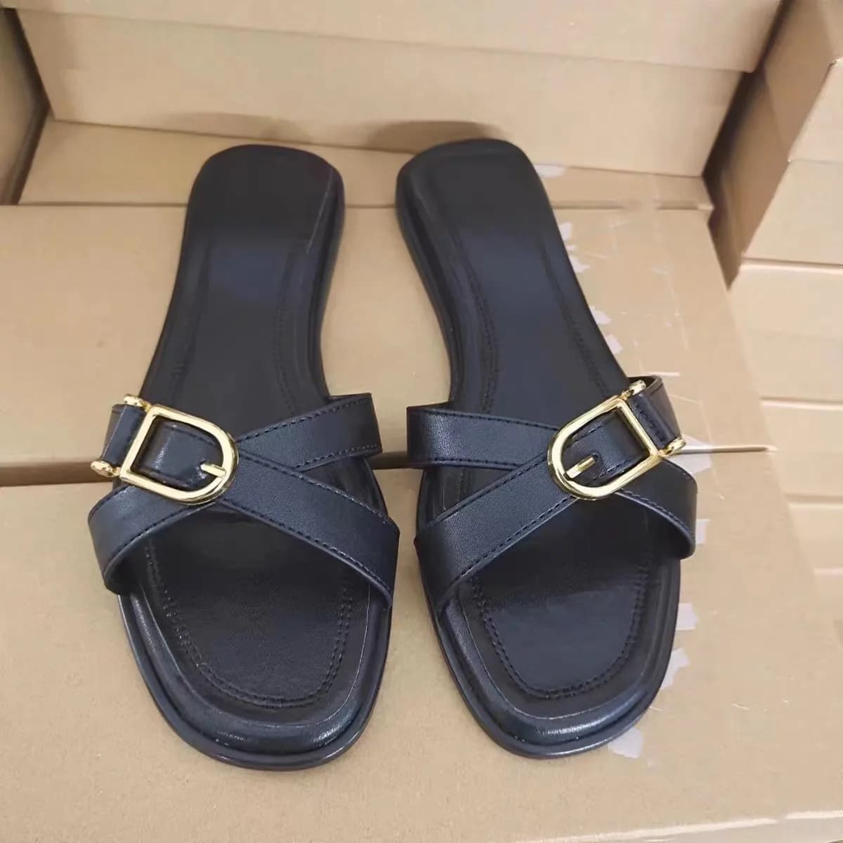 Women's 2026 Summer Crisscross Strap Flat Sandals, Metal Buckle Open Toe Slip-On Slippers, Casual Daily & Vacation Footwear