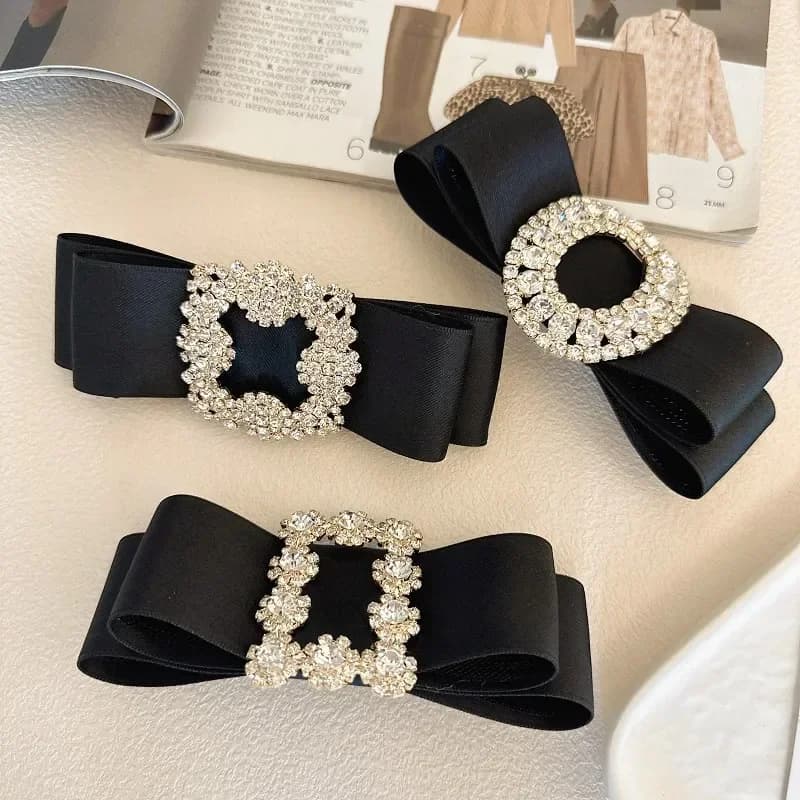 Fermaglio per capelli con fiocco in strass di lusso per ragazze, forcina in tessuto francese con gemme di cristallo, accessorio per capelli alla moda per le donne