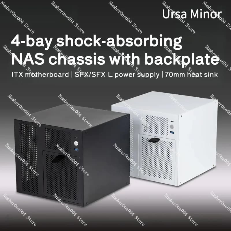 Custodia per telaio NAS a 4 alloggiamenti, alimentatore SFX Scheda madre ITX Feiniu Black Group Server di archiviazione domestica Piccolo telaio